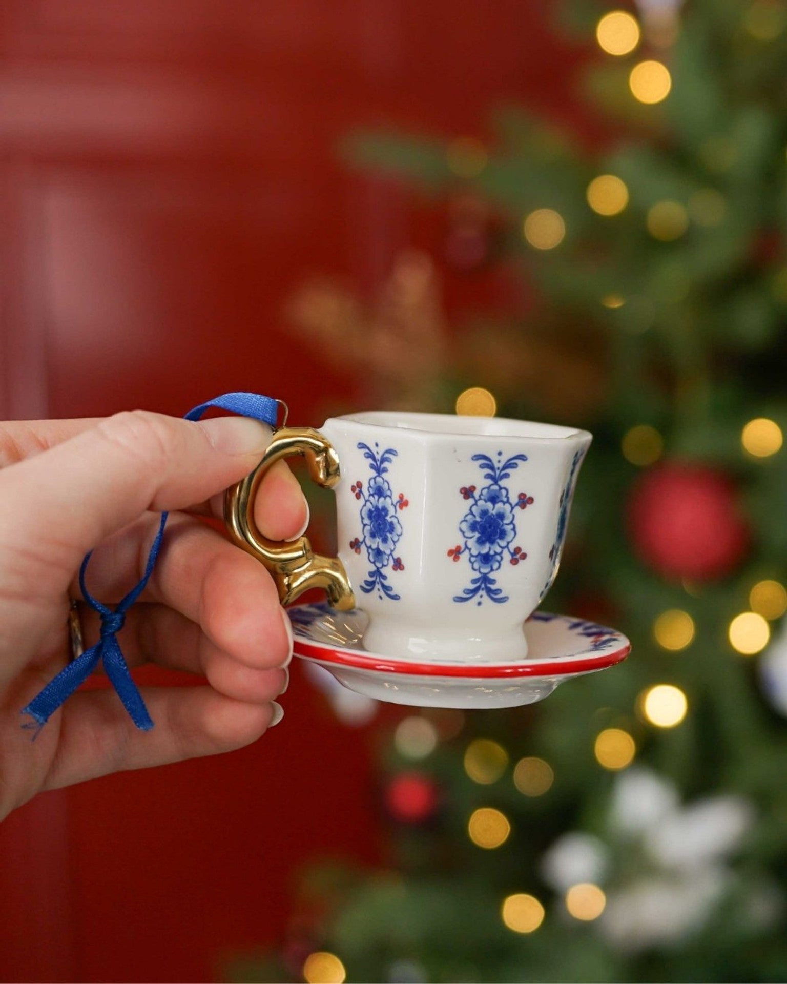 Teacup Christmas Ornament- Vintage - 9 cm