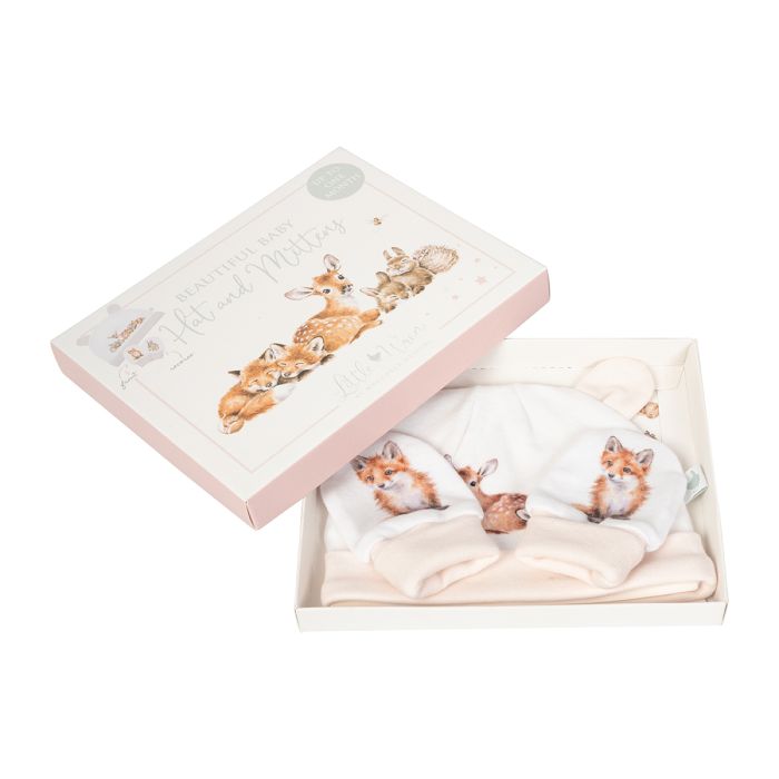 Little Forest - Woodland animal Newborn Hat and Mitten Set-2