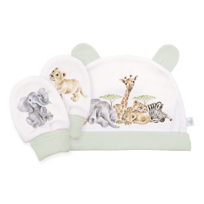 Little Savannah - African animal Newborn Hat and Mitten Set